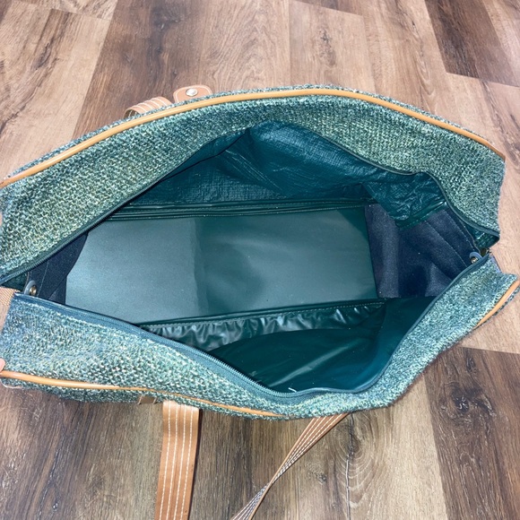 Oscar De La Renta Green Tweed Duffle Bag Luggage Suitcase Travel Bag - Picture 10 of 12